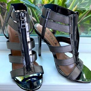 Gunmetal Crome high heel sandals with zipper